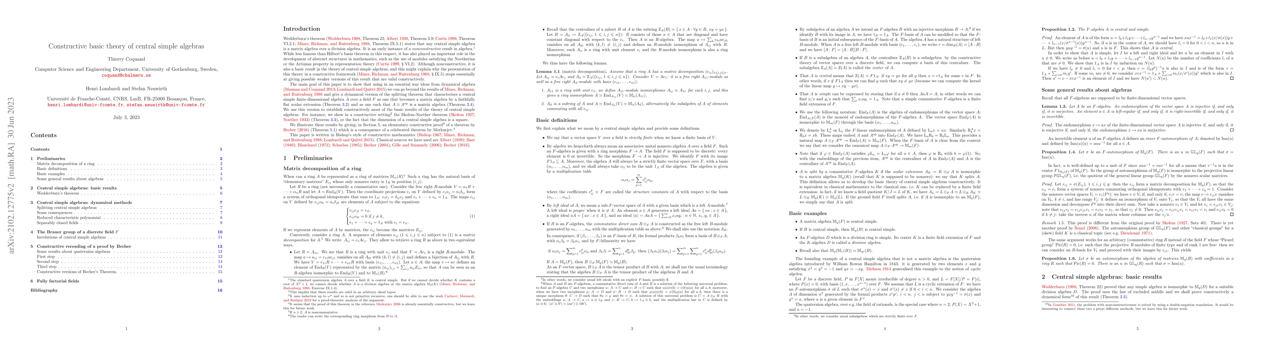 Thumbnail for Constructive basic theory of central simple algebras