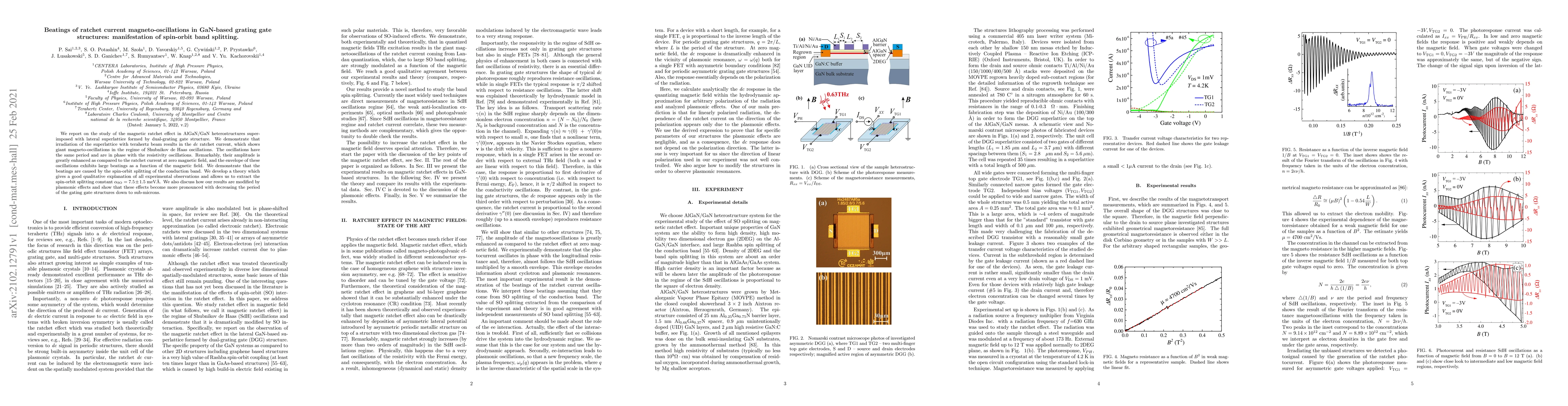 Thumbnail for Beatings of ratchet current magneto-oscillations in GaN-based grating
  gate structures: manifestation of spin-orbit band splitting