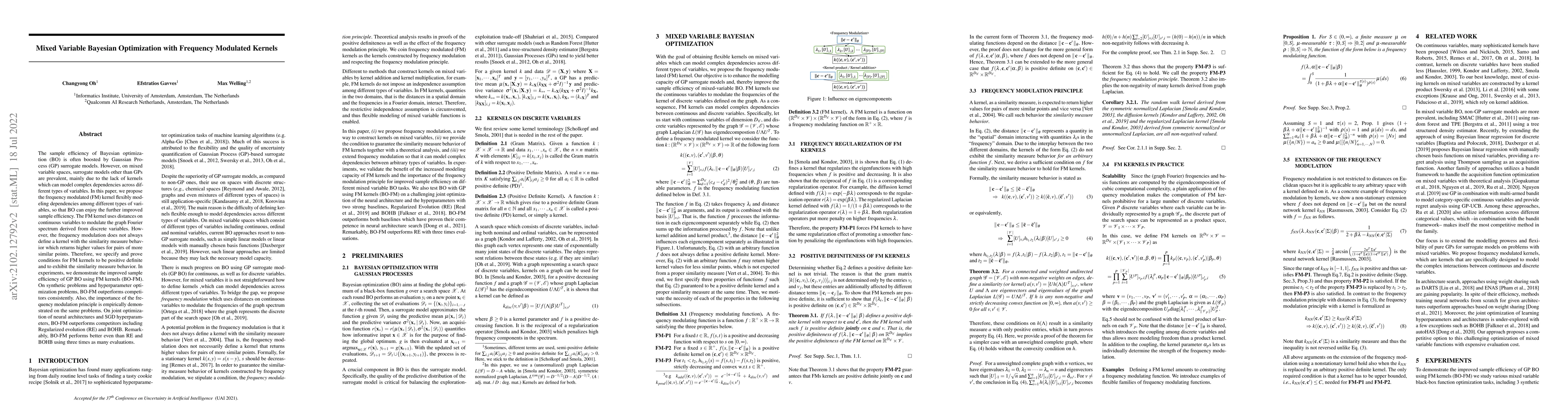 Thumbnail for Mixed Variable Bayesian Optimization with Frequency Modulated Kernels