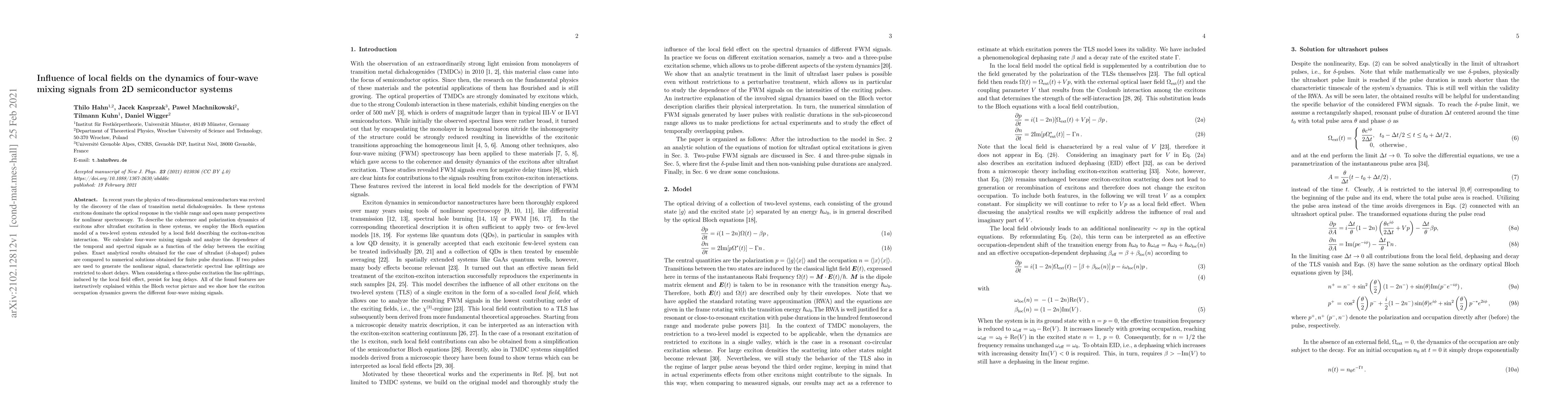 Thumbnail for Influence of local fields on the dynamics of four-wave mixing signals
  from 2D semiconductor systems