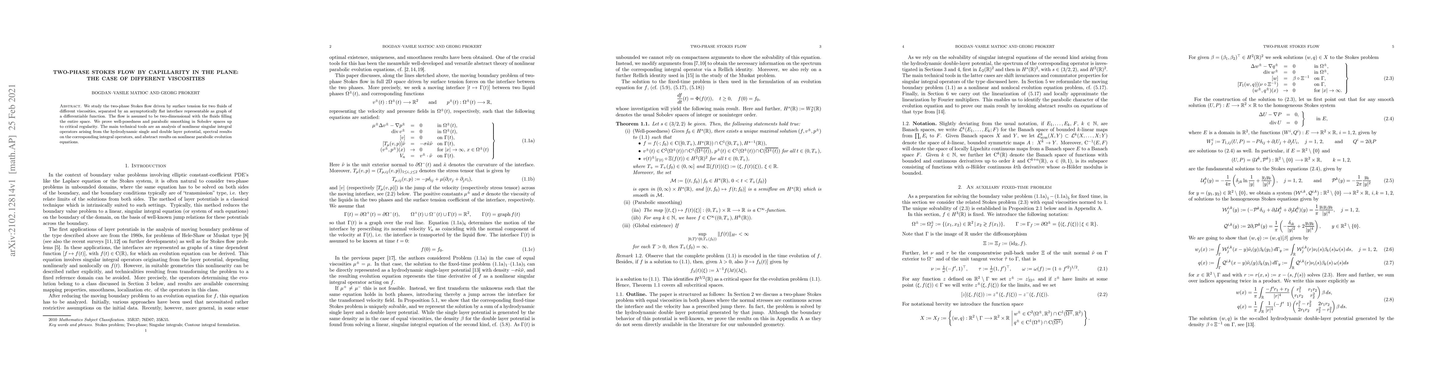 Thumbnail for Two-phase Stokes flow by capillarity in the plane: The case of different
  viscosities