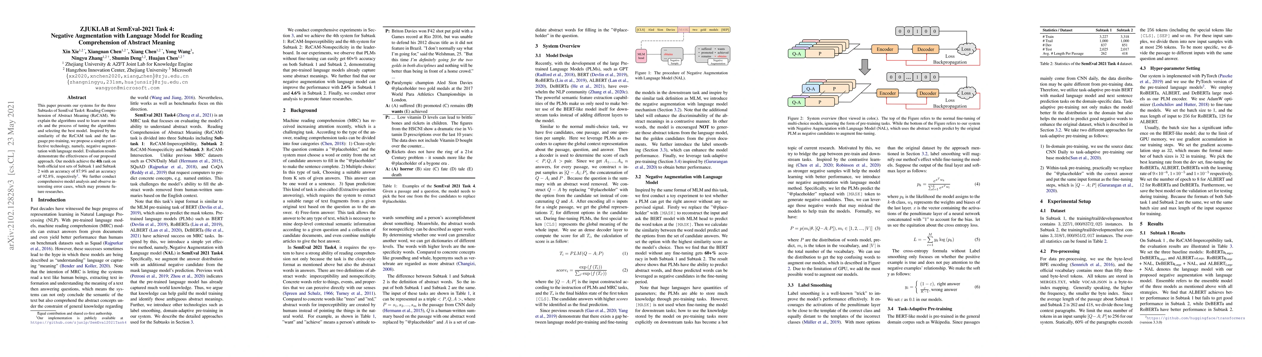 Thumbnail for ZJUKLAB at SemEval-2021 Task 4: Negative Augmentation with Language
  Model for Reading Comprehension of Abstract Meaning