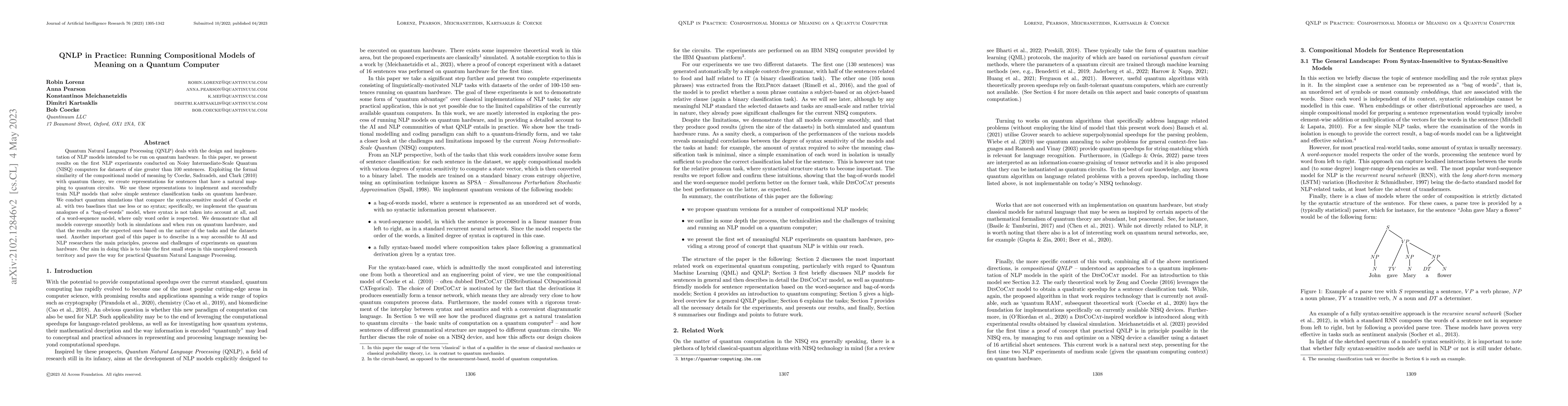 Thumbnail for QNLP in Practice: Running Compositional Models of Meaning on a Quantum
  Computer
