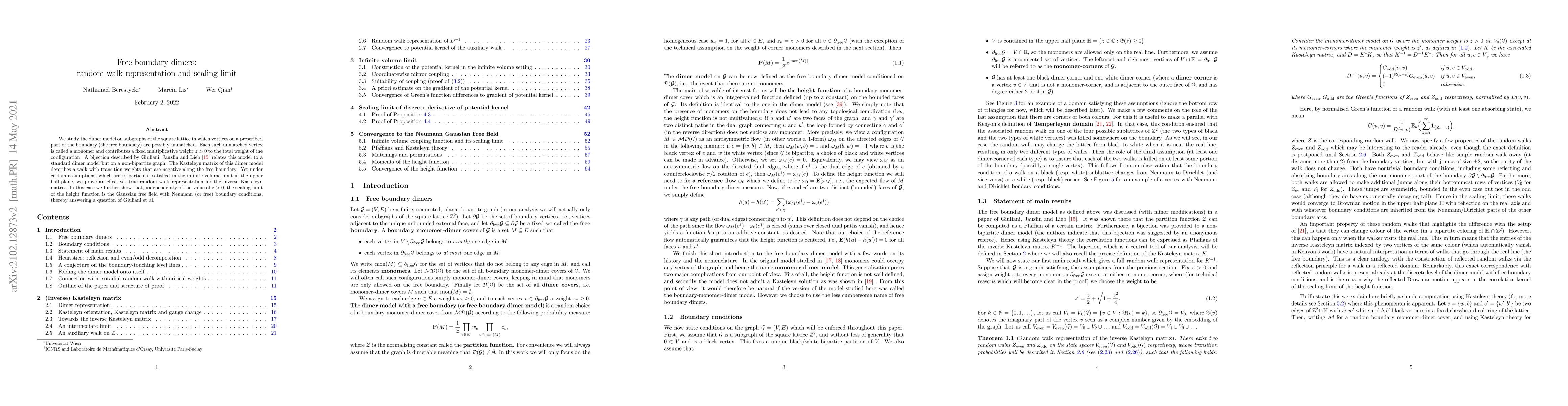 Thumbnail for Free boundary dimers: random walk representation and scaling limit