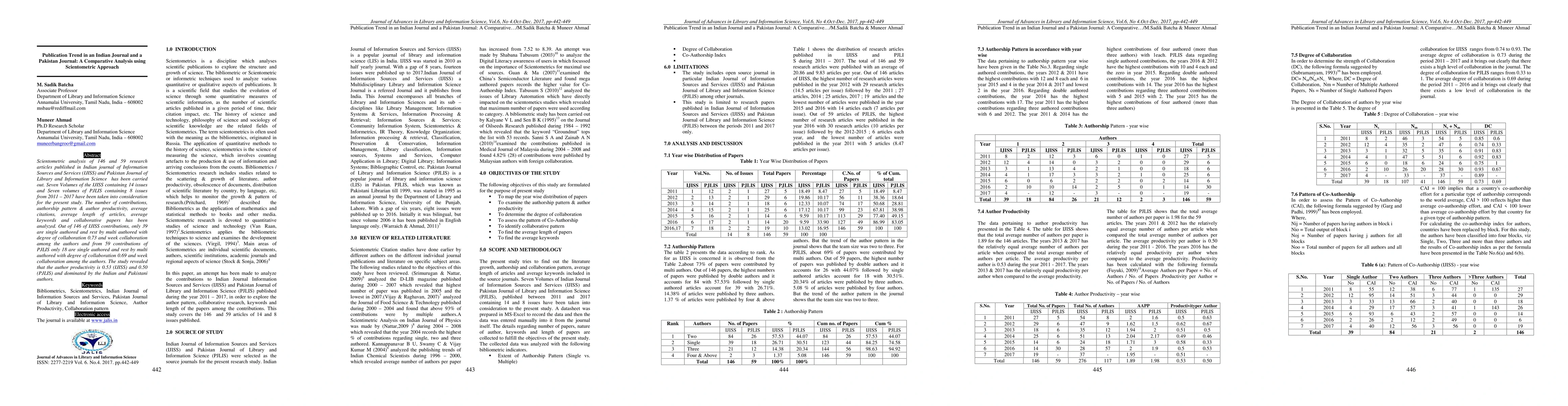 Thumbnail for Publication Trend in an Indian Journal and a Pakistan Journal: A
  Comparative Analysis using Scientometric Approach