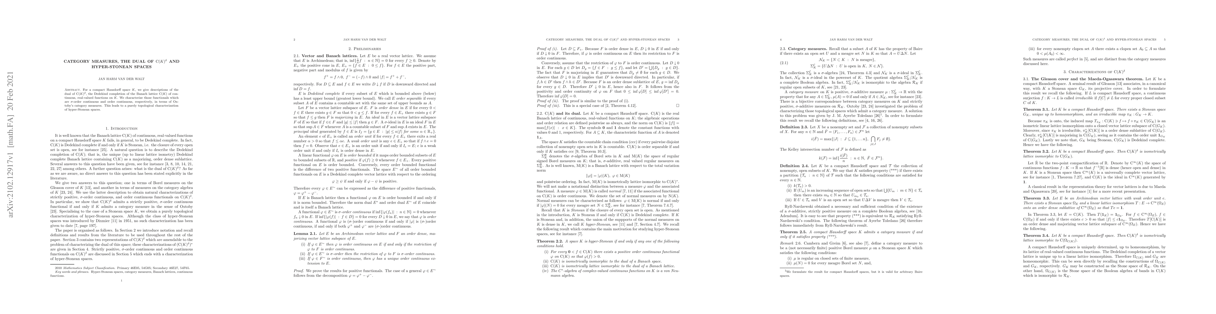 Thumbnail for Category measures, the dual of $C(K)^\delta$ and hyper-Stonean spaces
