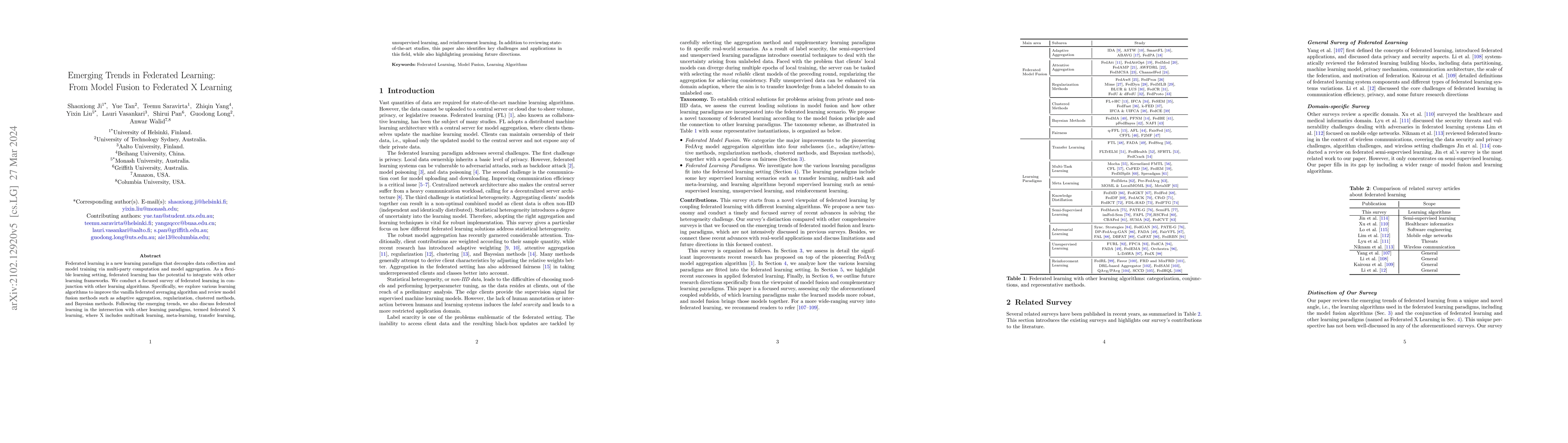 Thumbnail for Emerging Trends in Federated Learning: From Model Fusion to Federated X
  Learning