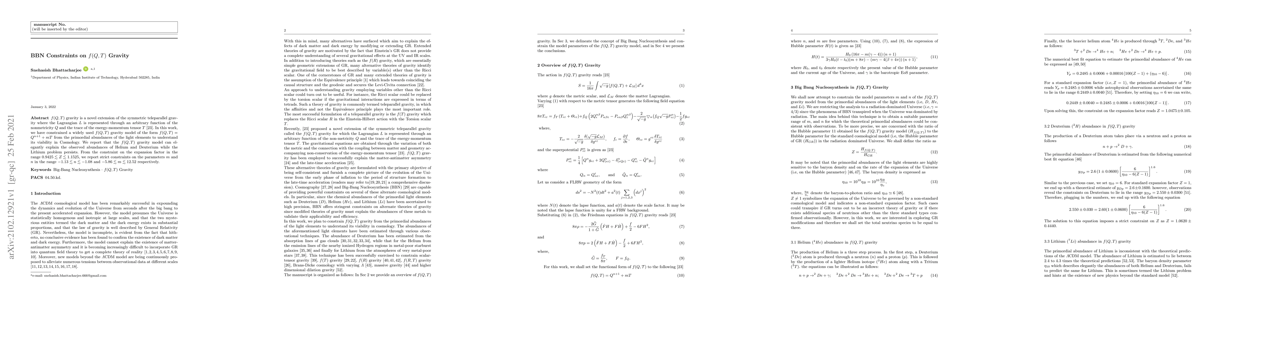 Thumbnail for BBN Constraints on $f(Q,T)$ Gravity