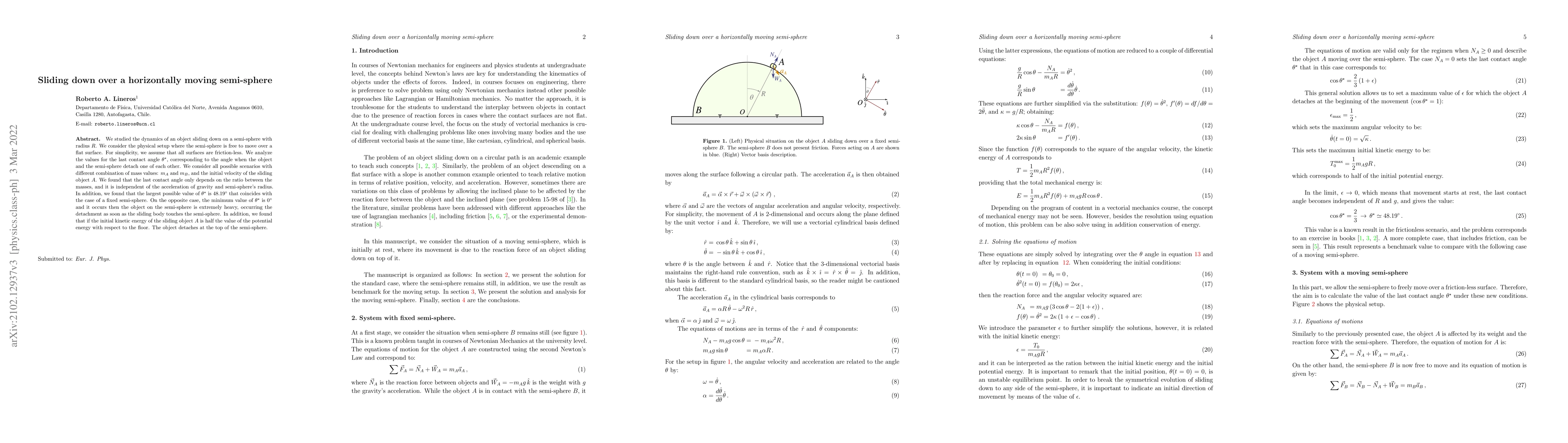 Thumbnail for Sliding down over a horizontally moving semi-sphere