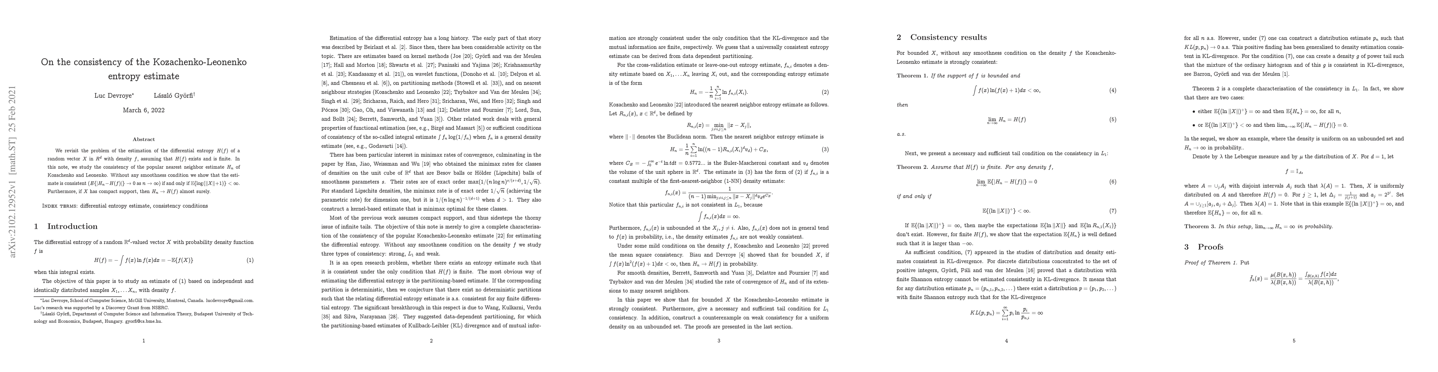 Thumbnail for On the consistency of the Kozachenko-Leonenko entropy estimate