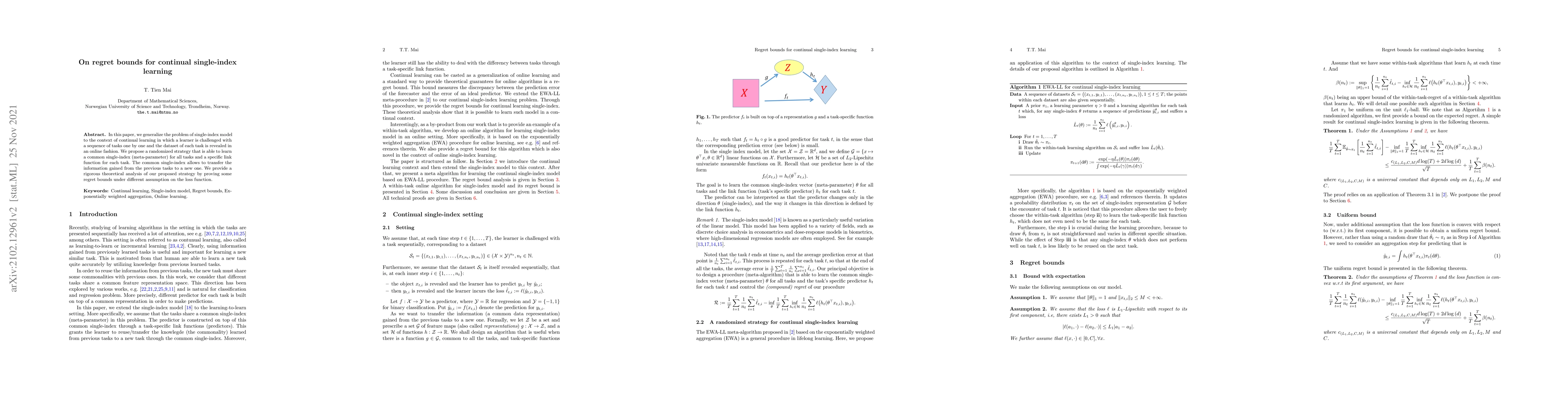 Thumbnail for On regret bounds for continual single-index learning