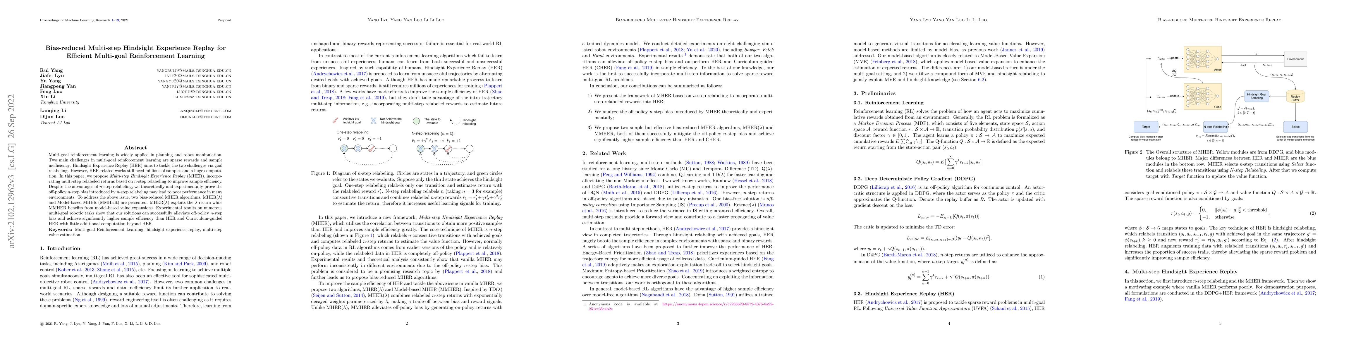 Thumbnail for Bias-reduced Multi-step Hindsight Experience Replay for Efficient
  Multi-goal Reinforcement Learning