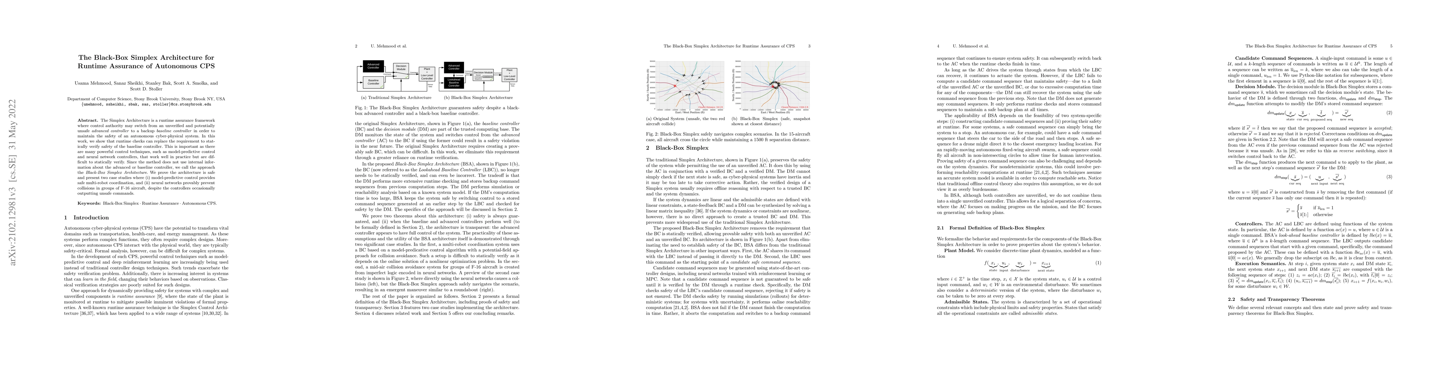 Thumbnail for The Black-Box Simplex Architecture for Runtime Assurance of Autonomous
  CPS