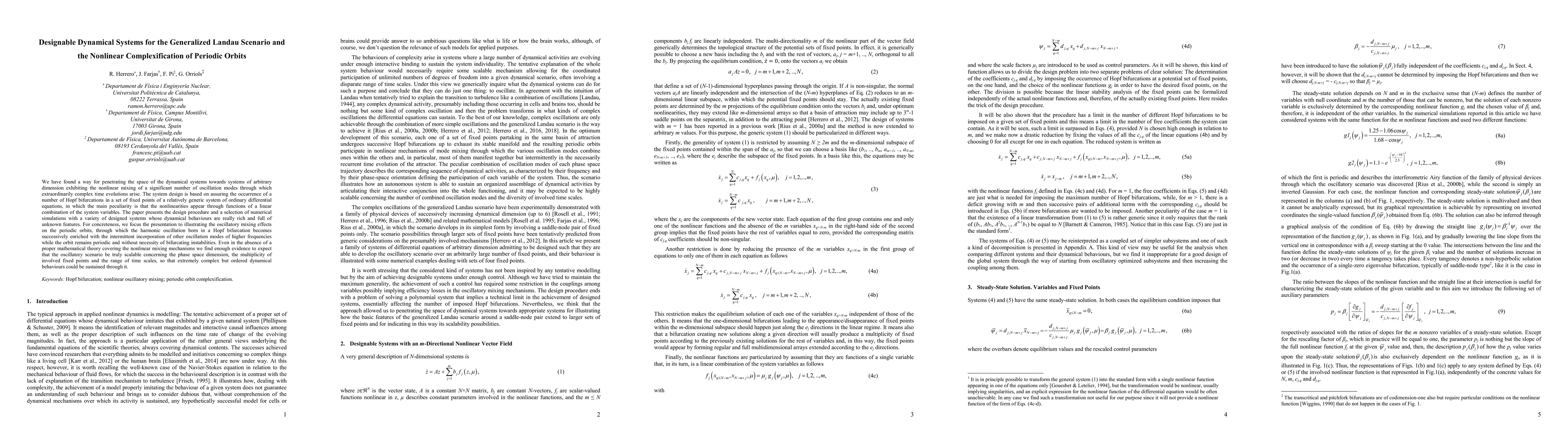 Thumbnail for Designable Dynamical Systems for the Generalized Landau Scenario and the
  Nonlinear Complexification of Periodic Orbits