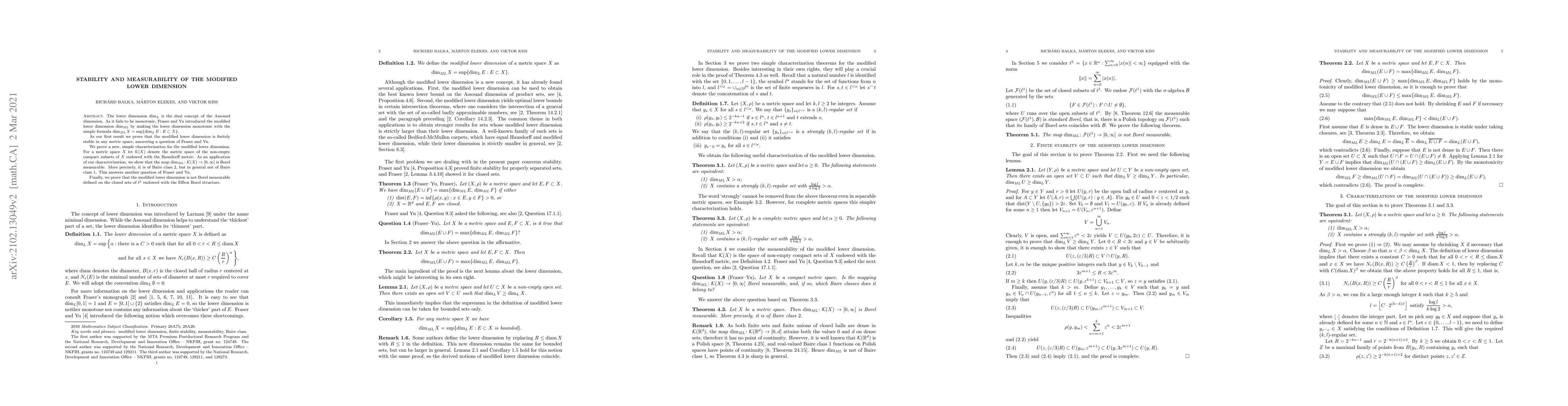 Thumbnail for Stability and measurability of the modified lower dimension