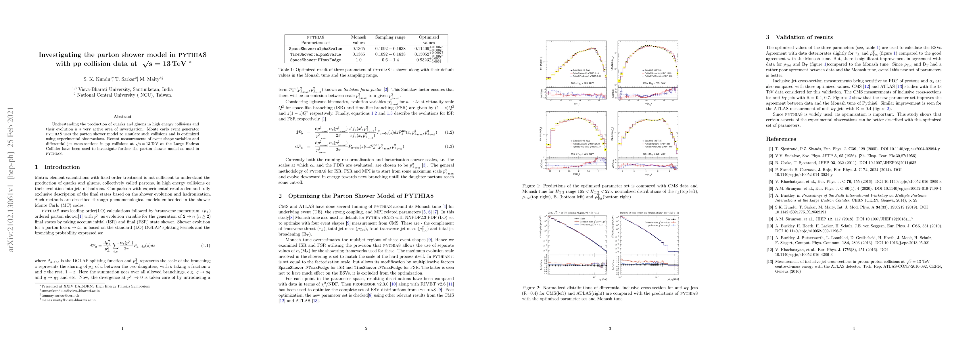 Thumbnail for Investigating the parton shower model in PYTHIA8 with pp collision data
  at $\surd{s}=13\, TeV$
