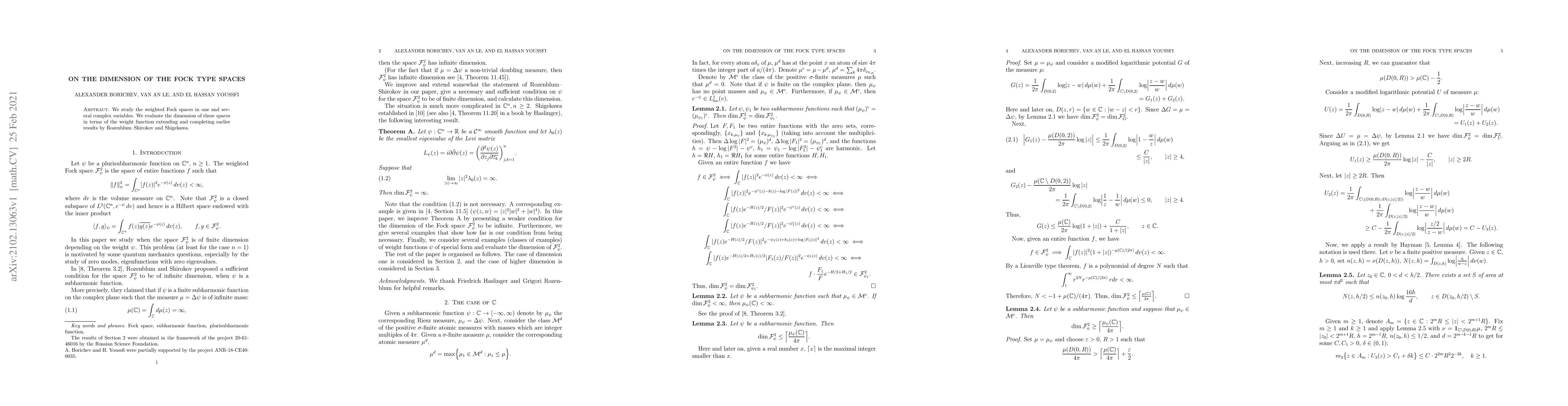 Thumbnail for On the dimension of the Fock type spaces