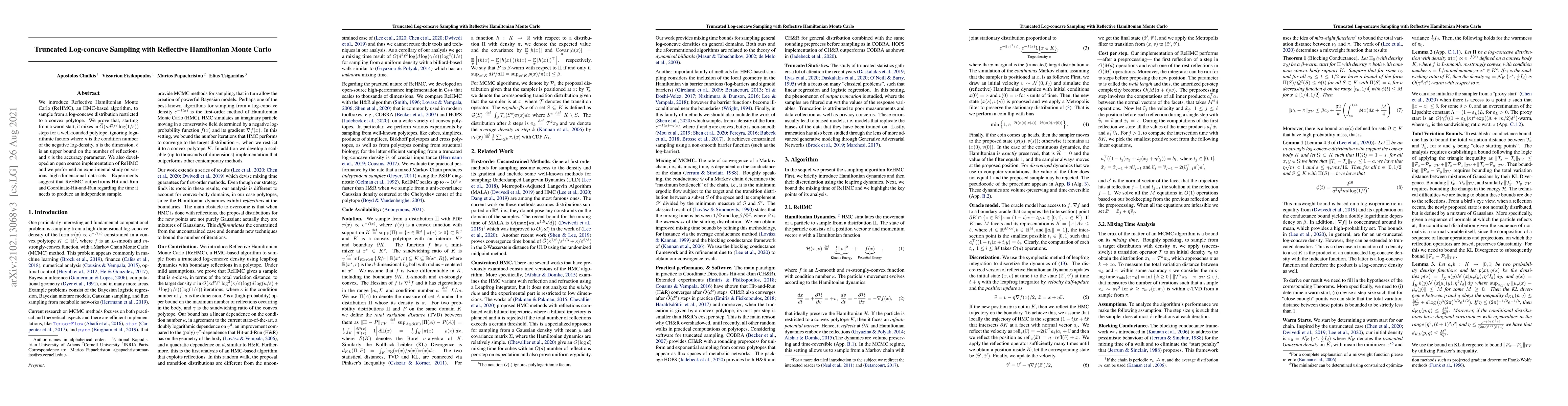 Thumbnail for Truncated Log-concave Sampling with Reflective Hamiltonian Monte Carlo