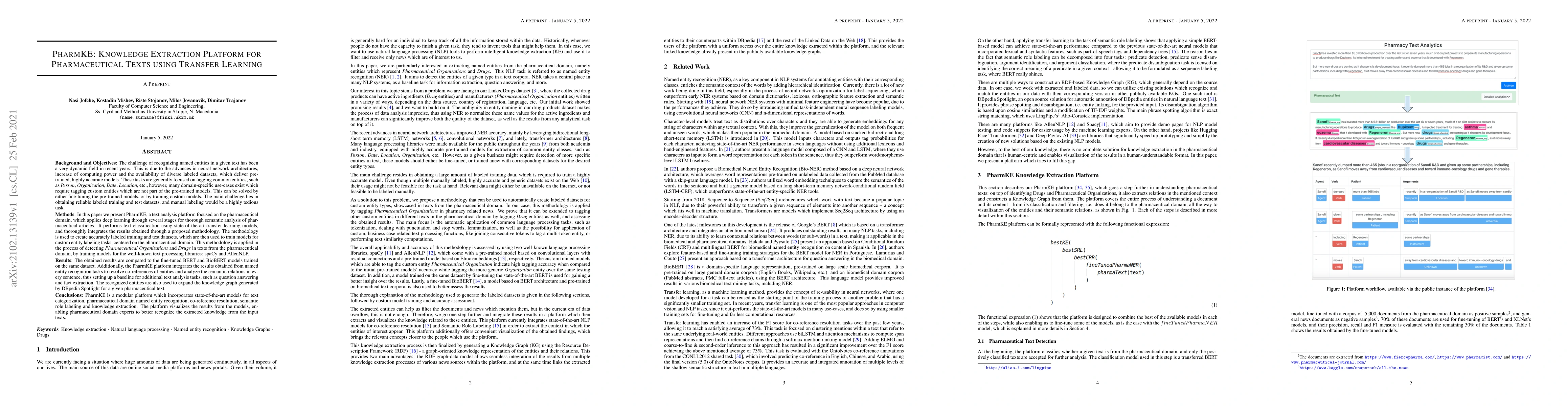 Thumbnail for PharmKE: Knowledge Extraction Platform for Pharmaceutical Texts using
  Transfer Learning