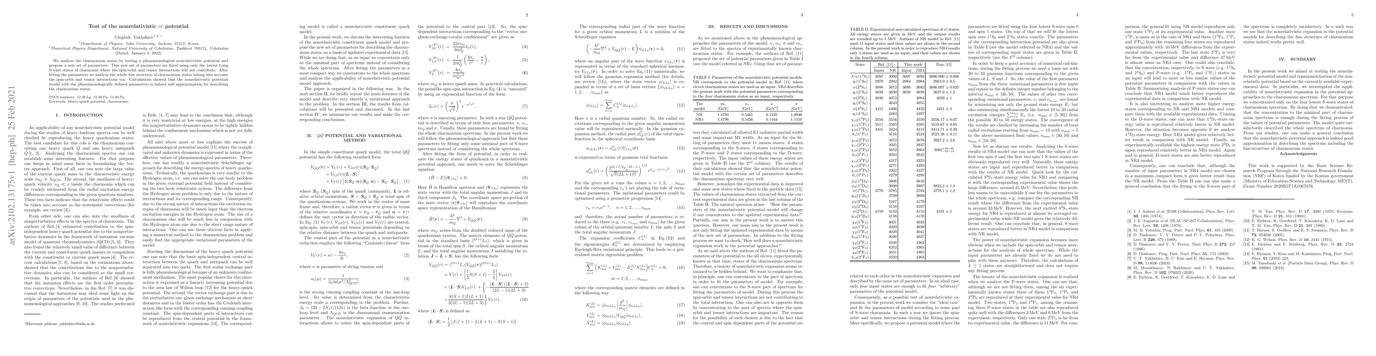 Thumbnail for Test of the nonrelativistic $c\bar{c}$ potential