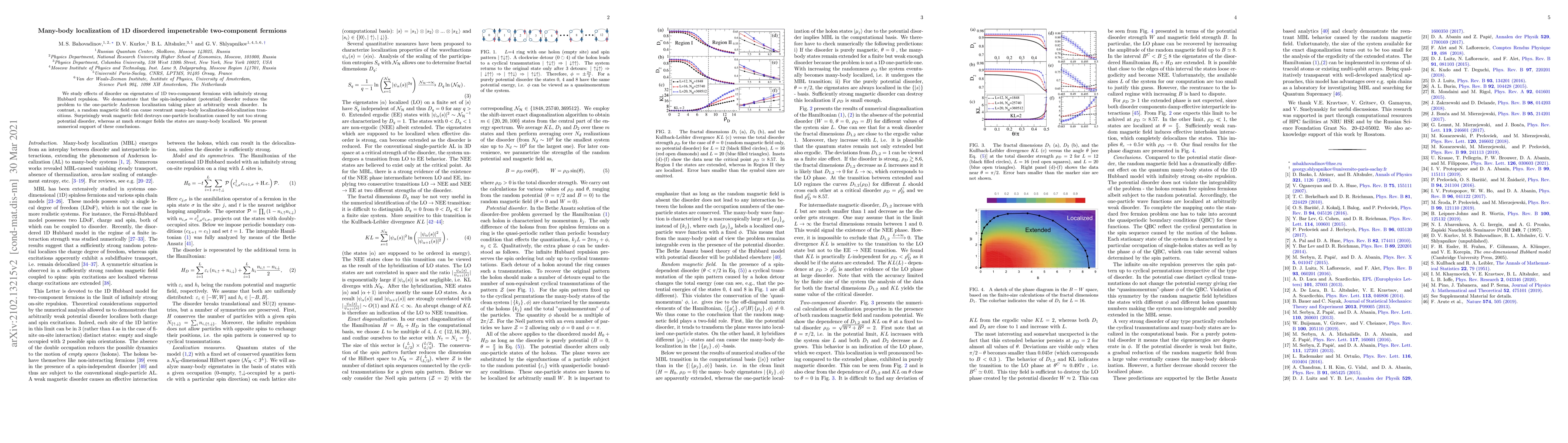 Thumbnail for Many-body localization of 1D disordered impenetrable two-component
  fermions