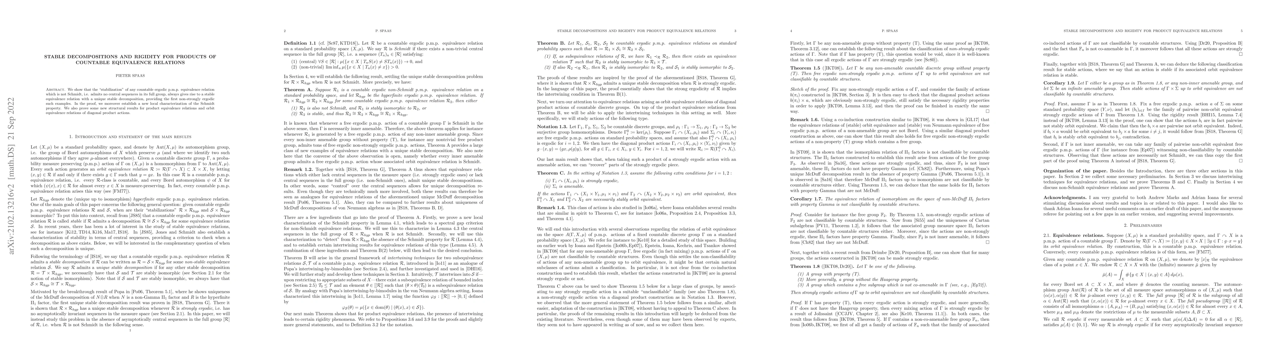 Thumbnail for Stable decompositions and rigidity for products of countable equivalence
  relations