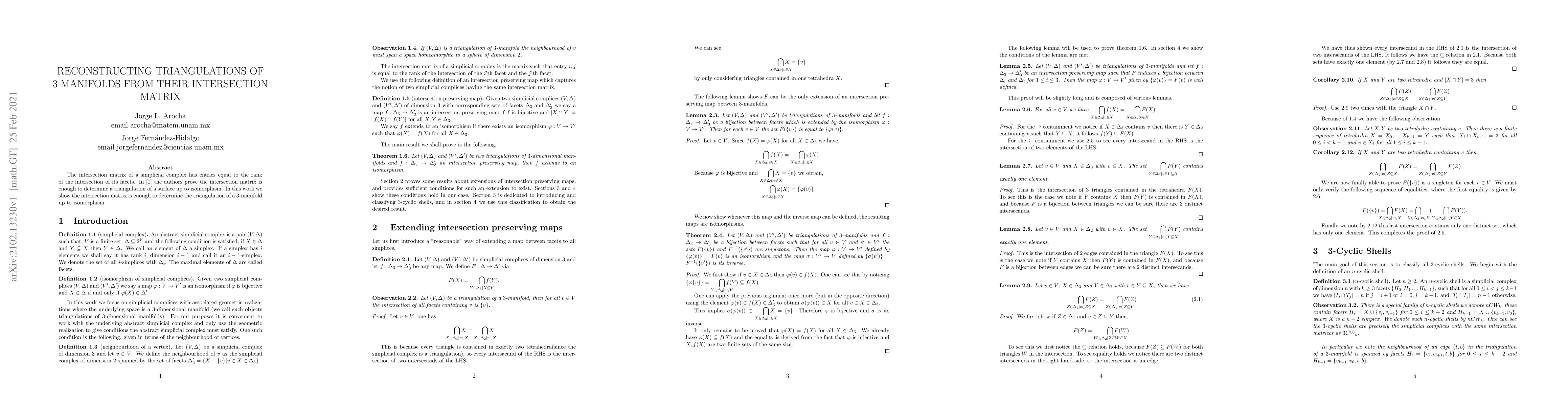 Thumbnail for Reconstructing triangulations of 3-manifolds from their intersection
  matrix