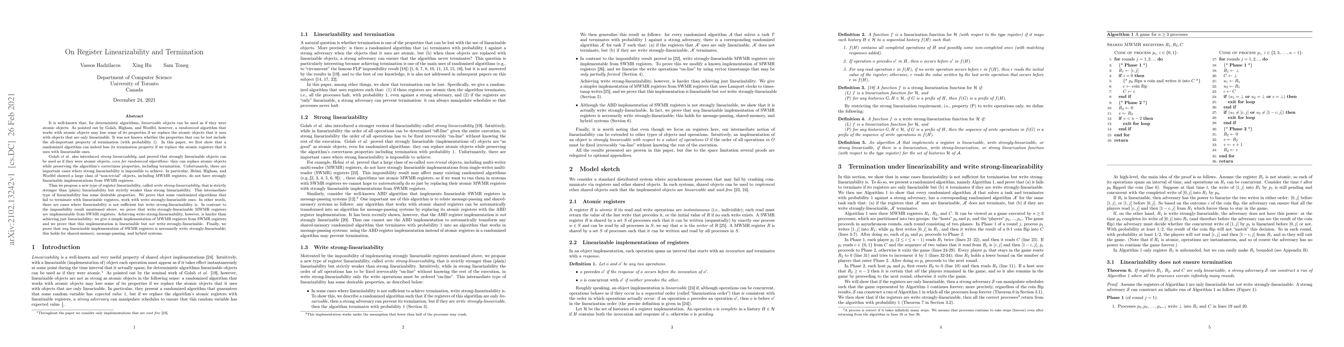 Thumbnail for On Register Linearizability and Termination