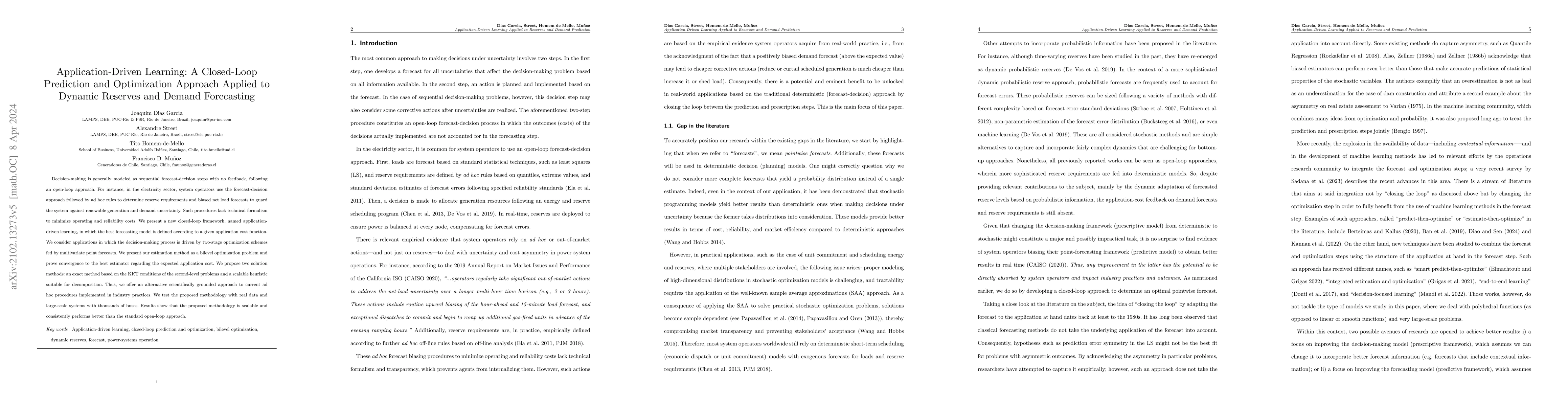 Thumbnail for Application-Driven Learning: A Closed-Loop Prediction and Optimization
  Approach Applied to Dynamic Reserves and Demand Forecasting