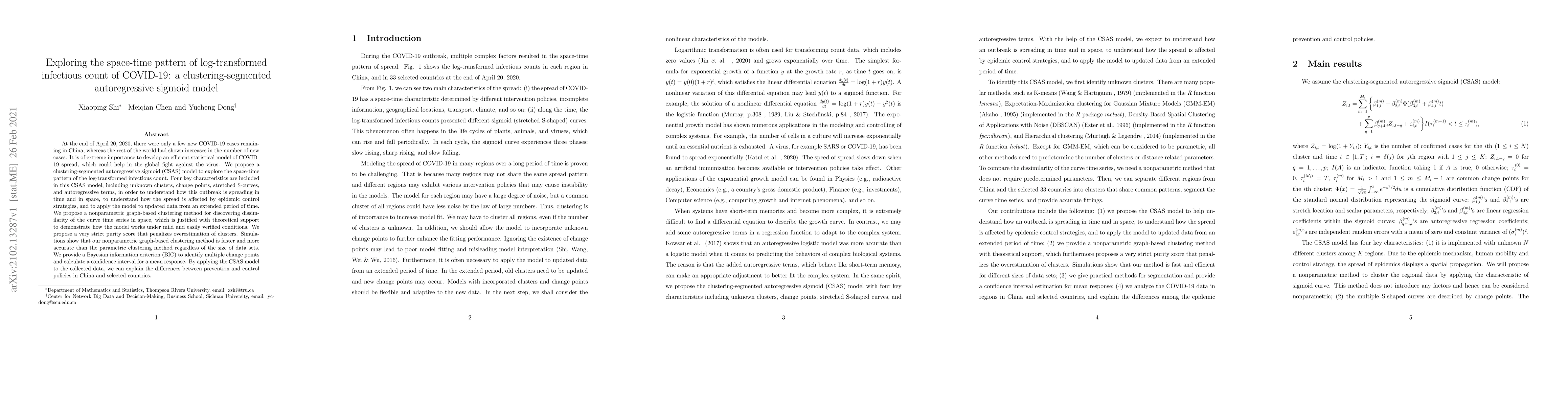 Thumbnail for Exploring the space-time pattern of log-transformed infectious count of
  COVID-19: a clustering-segmented autoregressive sigmoid model