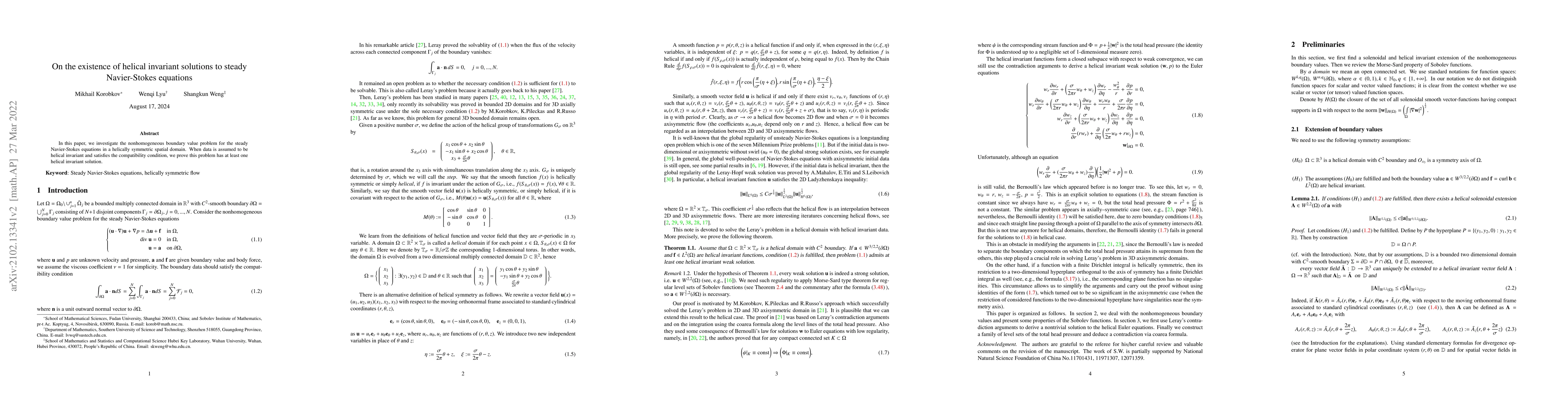 Thumbnail for On the existence of helical invariant solutions to steady Navier-Stokes
  equations