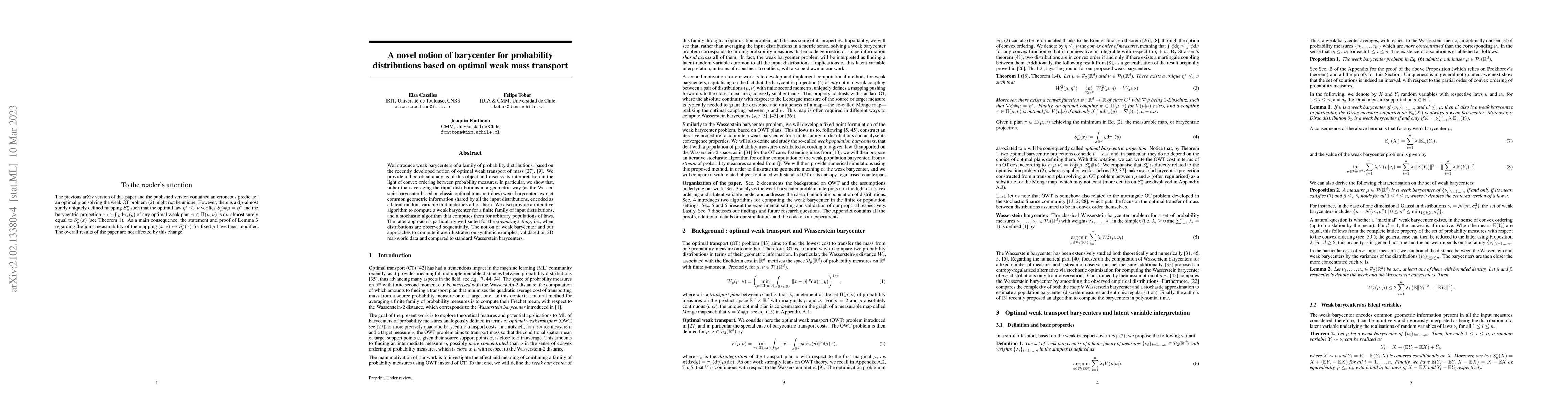 Thumbnail for A novel notion of barycenter for probability distributions based on
  optimal weak mass transport