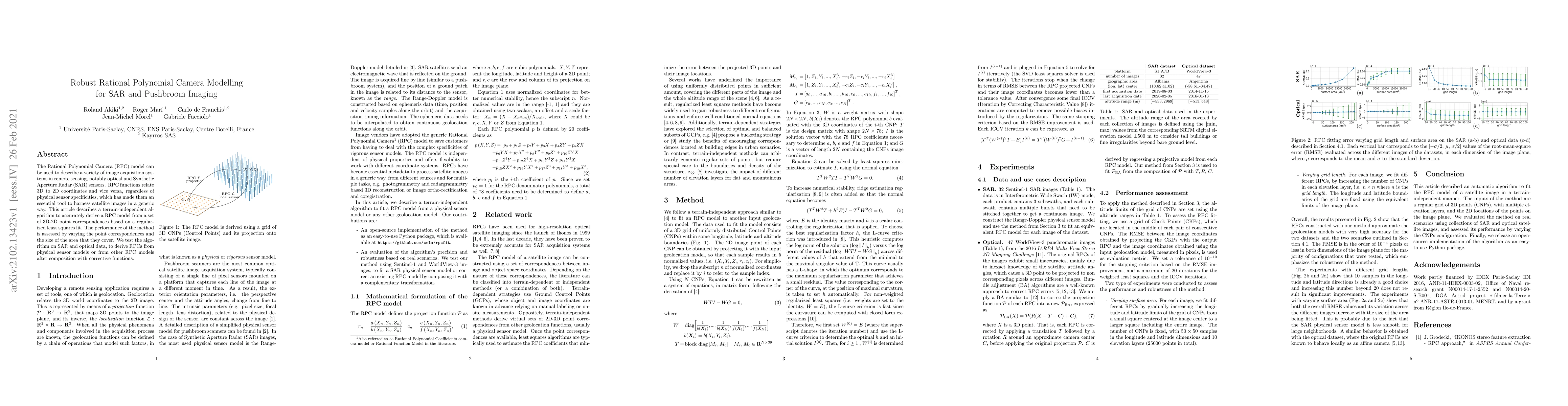 Thumbnail for Robust Rational Polynomial Camera Modelling for SAR and Pushbroom
  Imaging