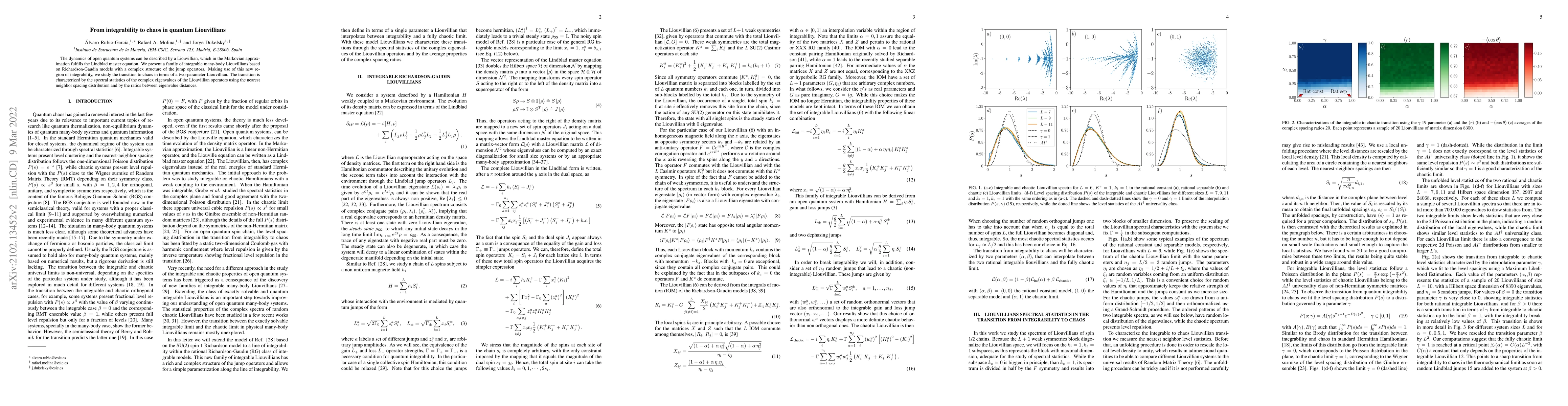 Thumbnail for From integrability to chaos in quantum Liouvillians