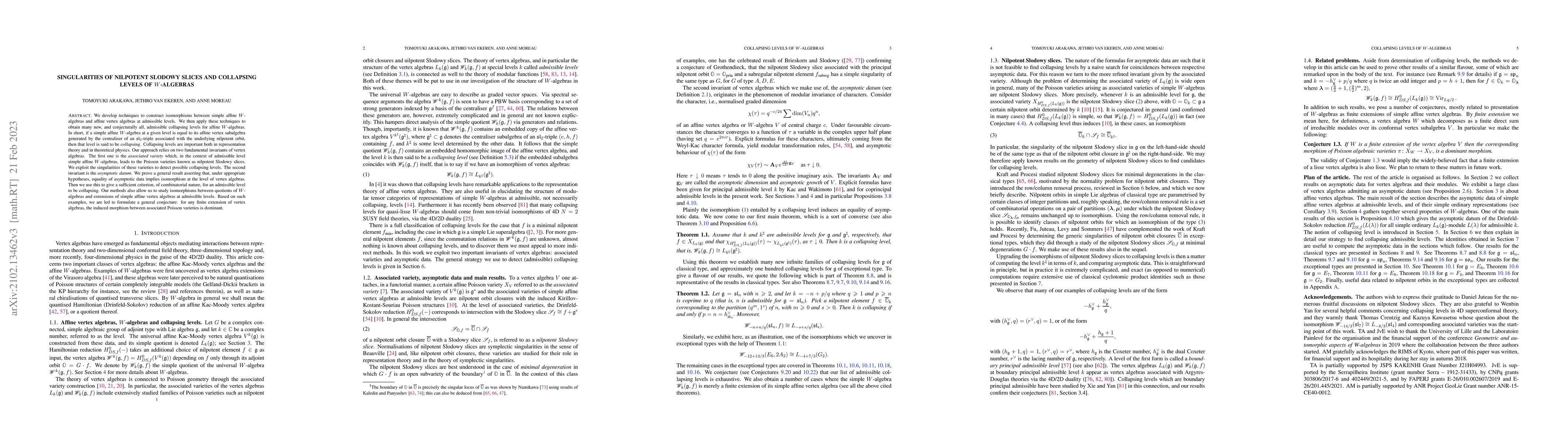 Thumbnail for Singularities of nilpotent Slodowy slices and collapsing levels of
  W-algebras