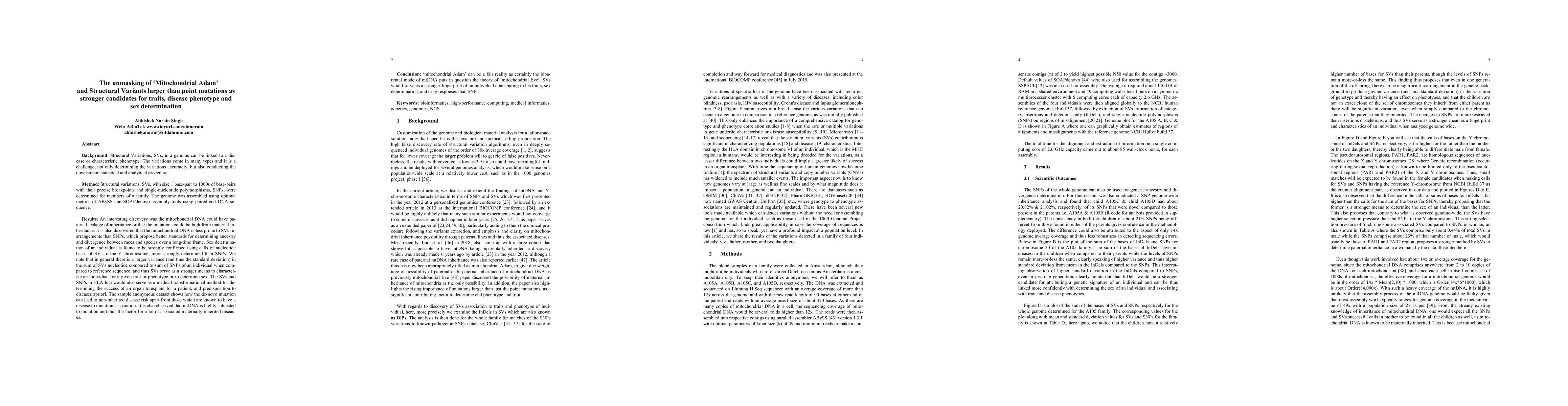 Thumbnail for The unmasking of Mitochondrial Adam and Structural Variants larger than
  point mutations as stronger candidates for traits, disease phenotype and sex
  determination