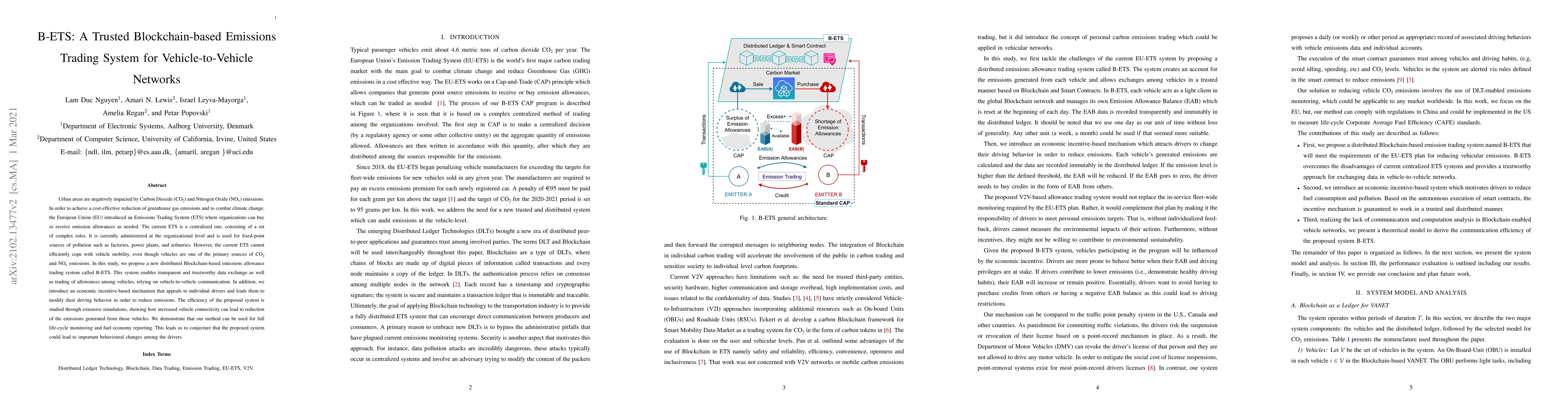 Thumbnail for B-ETS: A Trusted Blockchain-based Emissions Trading System for
  Vehicle-to-Vehicle Networks