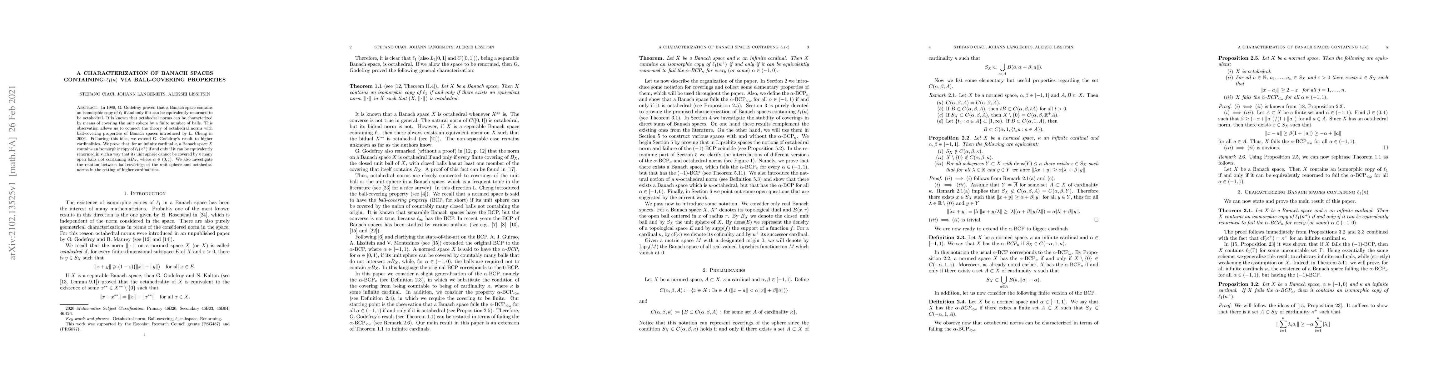 Thumbnail for A characterization of Banach spaces containing $\ell_1(\kappa)$ via
  ball-covering properties