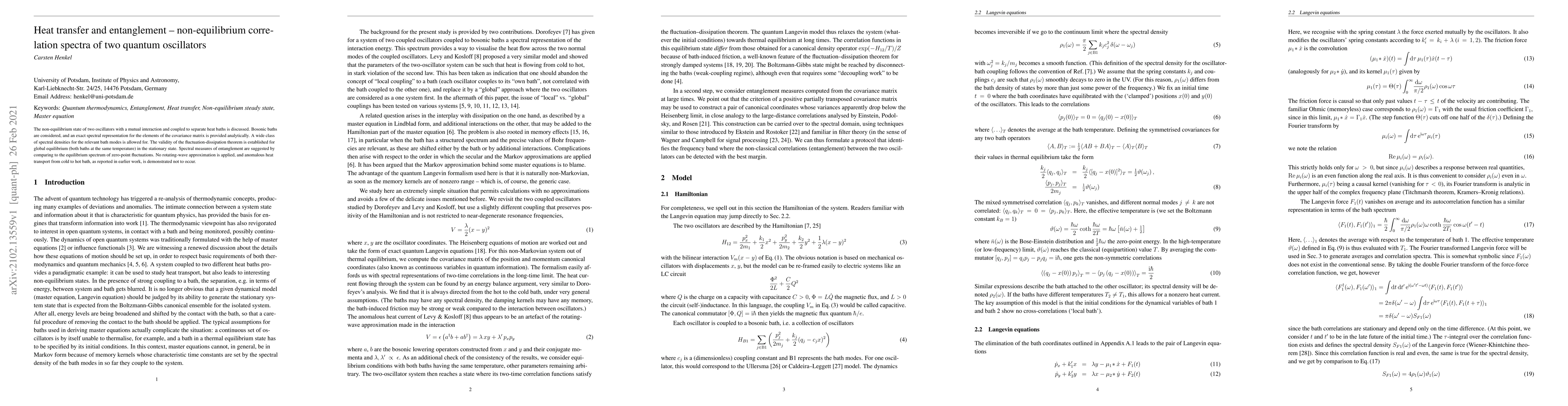 Thumbnail for Heat transfer and entanglement -- non-equilibrium correlation spectra of
  two quantum oscillators