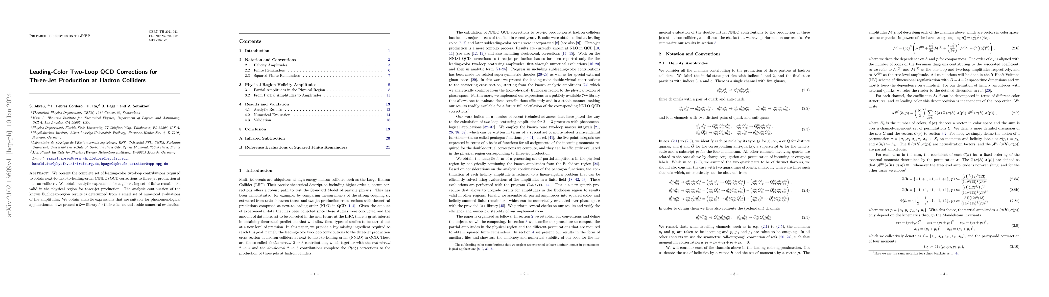 Thumbnail for Leading-Color Two-Loop QCD Corrections for Three-Jet Production at
  Hadron Colliders