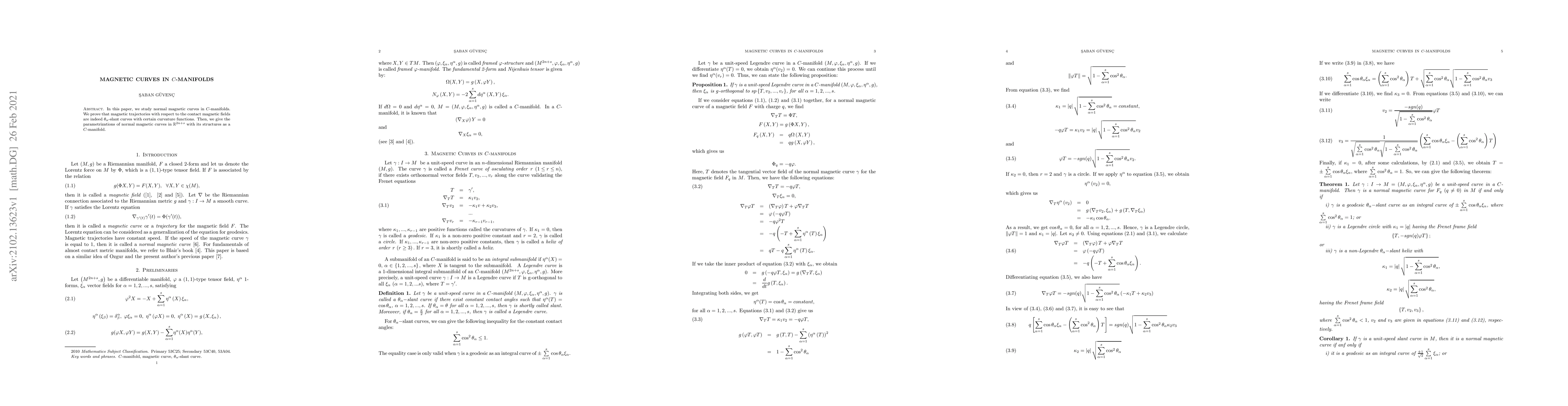 Thumbnail for Magnetic Curves in $C$-manifolds