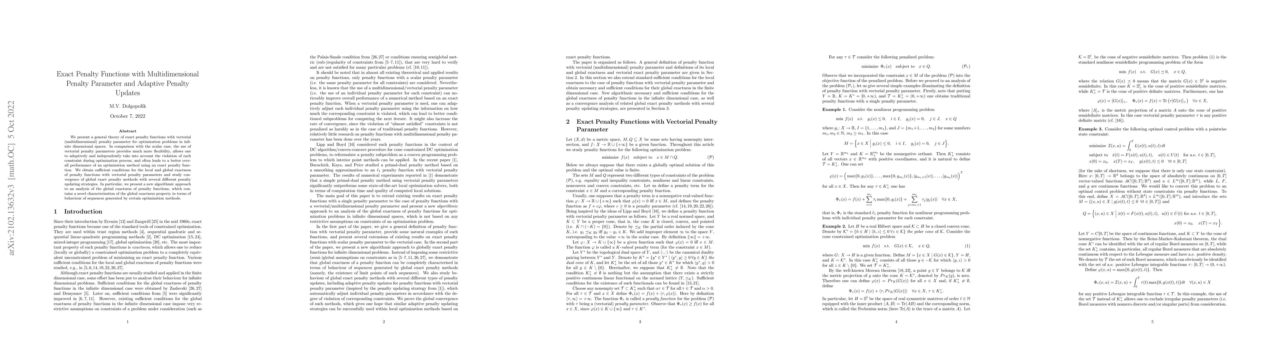 Thumbnail for Exact penalty functions with multidimensional penalty parameter and
  adaptive penalty updates