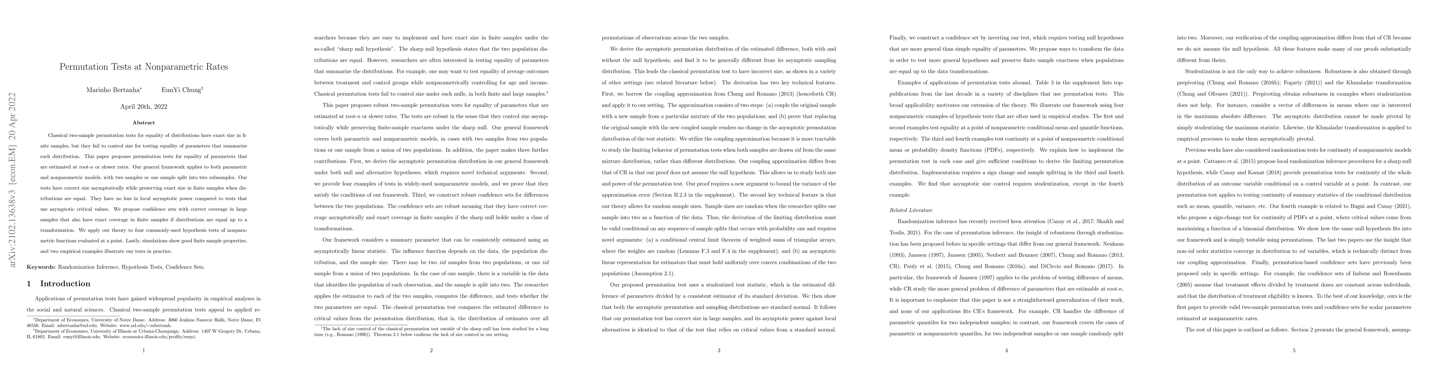Thumbnail for Permutation Tests at Nonparametric Rates