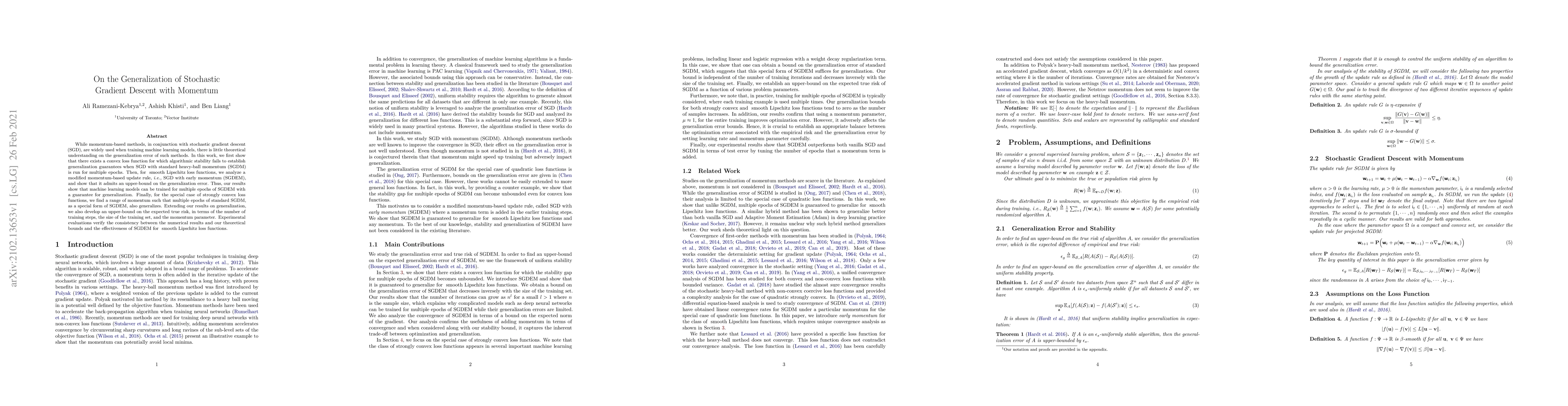 Thumbnail for On the Generalization of Stochastic Gradient Descent with Momentum