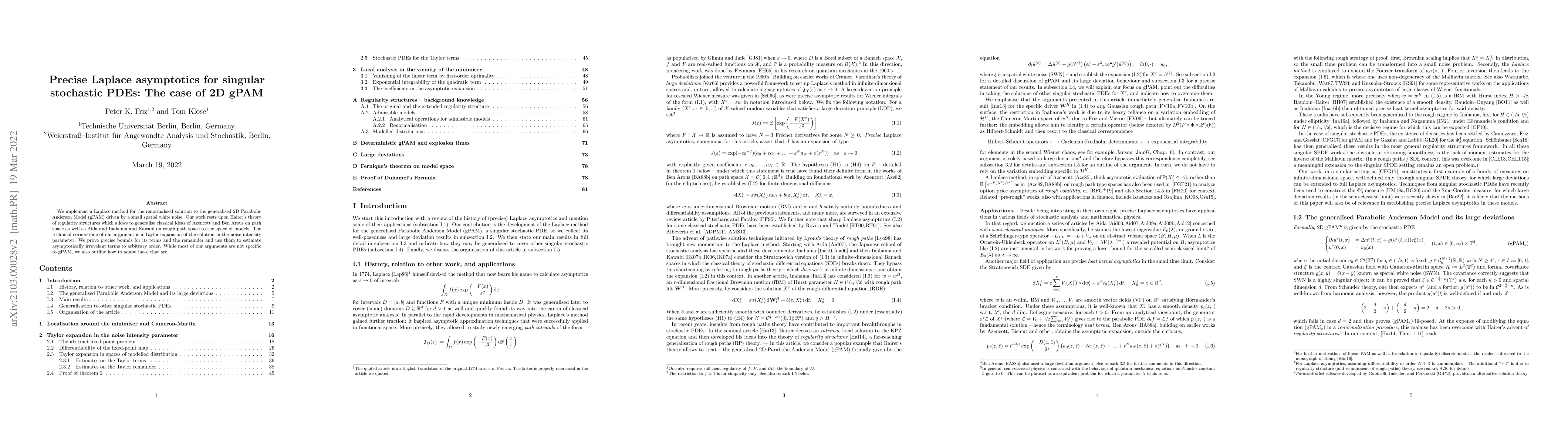 Thumbnail for Precise Laplace asymptotics for singular stochastic PDEs: The case of 2D
  gPAM