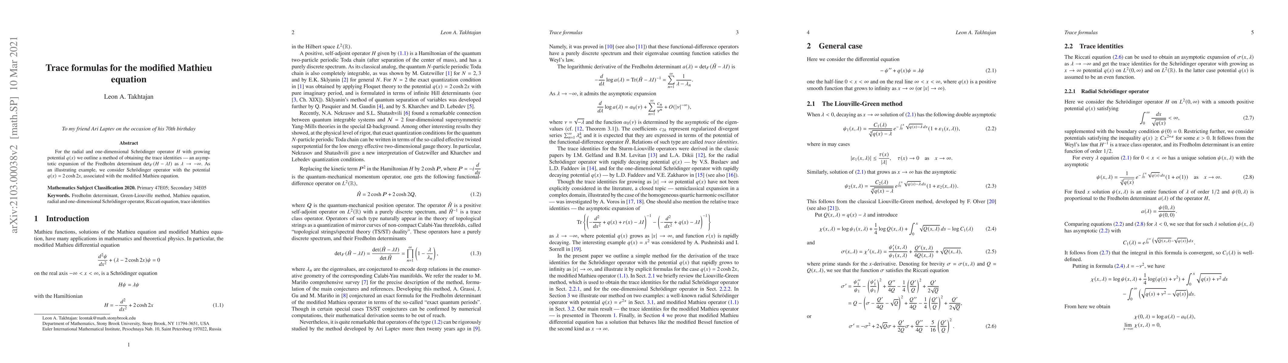 Thumbnail for Trace formulas for the modified Mathieu equation
