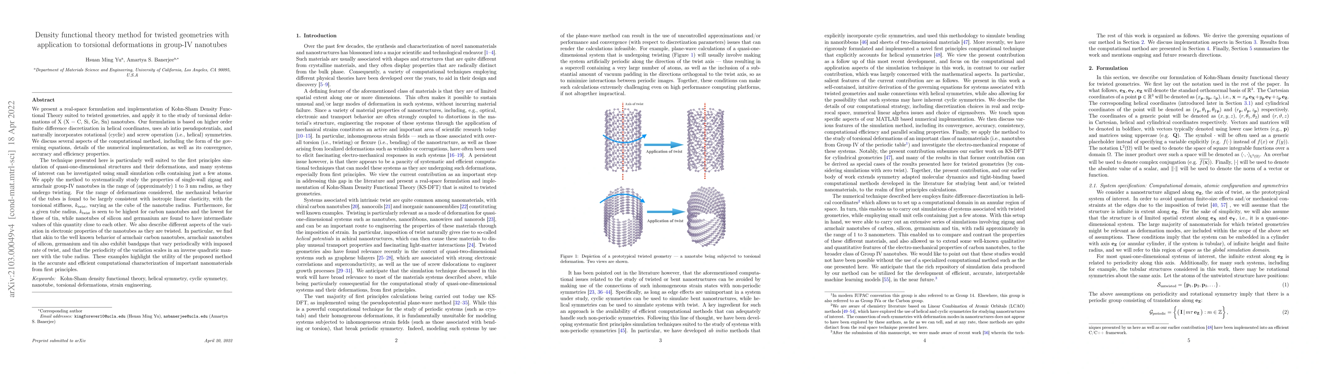 Thumbnail for Density functional theory method for twisted geometries with application
  to torsional deformations in group-IV nanotubes