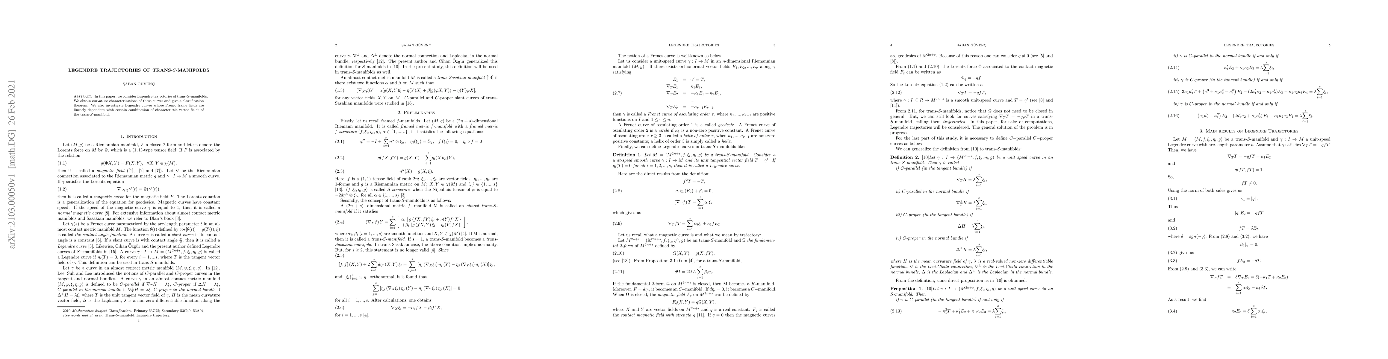 Thumbnail for Legendre Trajectories of Trans-$S$-Manifolds