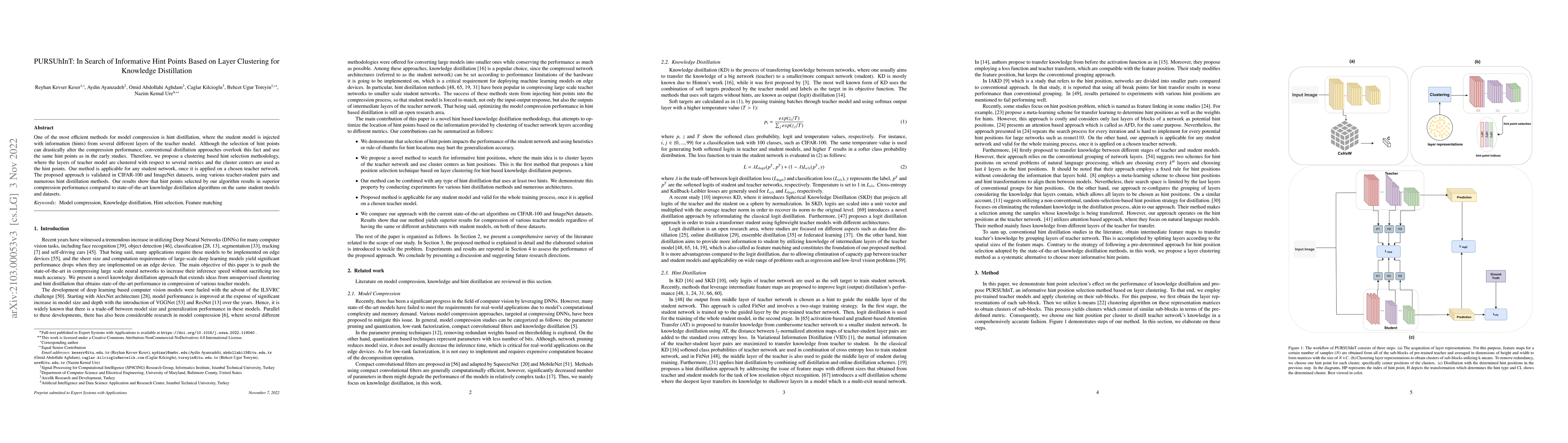 Thumbnail for PURSUhInT: In Search of Informative Hint Points Based on Layer
  Clustering for Knowledge Distillation