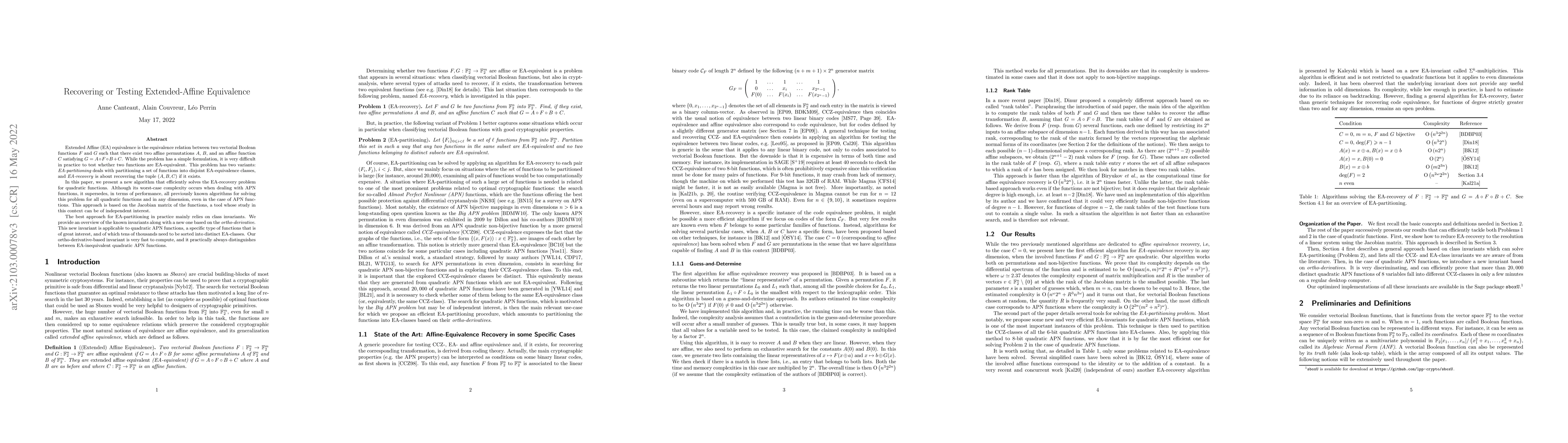 Thumbnail for Recovering or Testing Extended-Affine Equivalence
